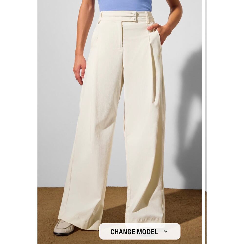 Fabletics pleated wide leg trousers in bone